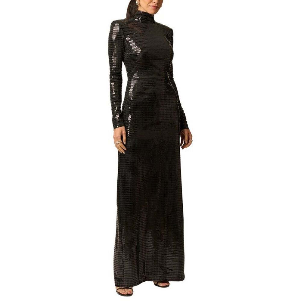 Adrianna Papell Womens Sequins Knit Long Dress, Black